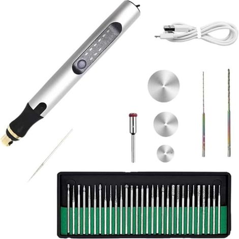 Stylo graveur électrique, stylo graveur électrique rechargeable, petite machine à graver, kit d'outils de gravure pour bijoux, bois, métal, pierre (1/4)