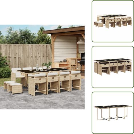 Mesa de jardín - vidaXL Set comedor de jardín con cojines 13 pzas ratán sintético beige - Ratán sintético