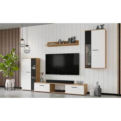 AX LIVING Hochwertige Wohnwand Formilo 240 cm – Modern Eiche Artisan Weiß