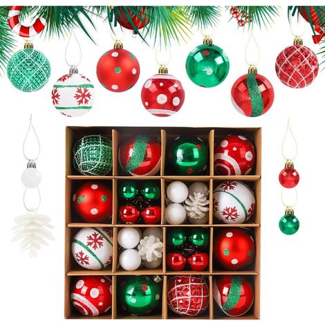 44 pièces d'ornements de boules de Noël rouge-vert, ensemble d'ornements de boules de Noël à suspendre, ensemble de décoration d'arbre de Noël, peinture sur le thème de Noël délicat et pendentifs d'ar (1/5)
