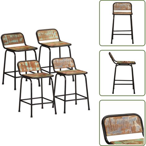 vidaXL Tabourets de bar lot de 4 46x35,5x70cm bois massif récupération (1/5)