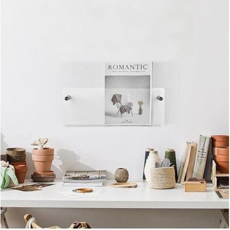 Porte-revues mural, étagère murale en vinyle transparent, crochet mural invisible en acrylique, porte-revues mural en acrylique de 40 cm (1/4)