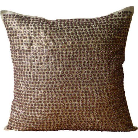 Funda de almohada decorativa, marrón, 40 x 40 cm, funda de cojín de sofá de seda, estampado redondo y de lunares con lentejuelas - magia metálica