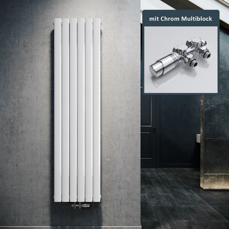 SONNI Paneelheizkörper Vertikal Flachheizkörper Weiß Doppellagig 1800x462mm Heizung Heizkörper mit Chrom Multiblock Hahnblock Heizkörper Thermostat