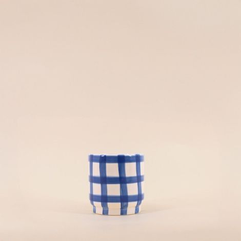 Cache pot en céramique à damiers bleu / blanc 9cm