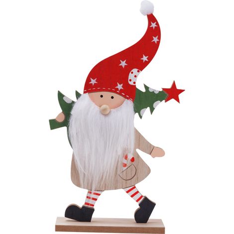 TrendLine Dekofigur Holz Weihnachtsmann 32 x 19 cm natur-rot Dekofigur