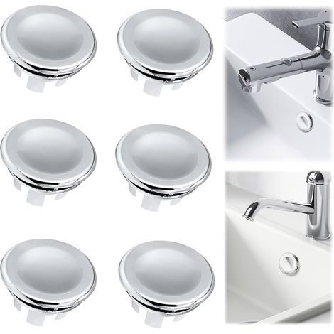 Rowoythk – Set mit 6 Edelstahl-Überlaufstopfen – Spülbecken- und Beckenabdeckung – Kompatibel mit Standardlöchern von 22 bis 25 mm (1/5)