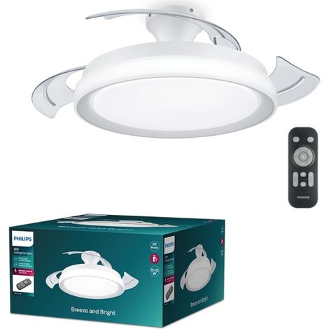 Ventilador de techo con aspas retráctiles, led 3 cct, motor dc 28 w + led 35 w, modelo bliss, blanco / estrellado, ø106 cm