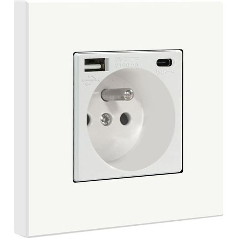 [NEVER USED] Wall socket with USB and 1 Type-C port, 16A AC power outlet with plastic panel, wall-mounted power strip, suitable for smartphones and tablets