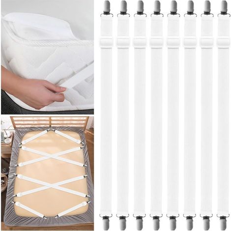 Lot de 8pcs Tendeur Drap Housse Élastique, Attache Drap Housse, (35-130cm) Tendeurs de Drap Ajustables avec Clips Métalliques, pour Lit Ou Canapé d'angle, Fauteuil Sièges Coussin, Matelas (1/5)