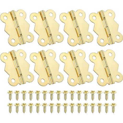 Mini Charnières pour Boîtes à Bijoux 40mm, 8 Pcs 180 Degré Mini Charnières Papillon avec 32 Vis pour Armoire, Boîte en Bois, Tiroir, Artisanat, Doré (1/5)