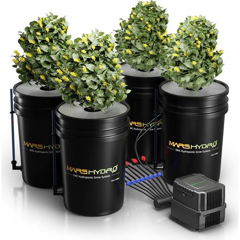 Mars Hydro – Système hydroponique DWC 4 seaux 5 gallons – Pompe à air 11W – Flux d'air 27L/min – Pour culture intérieure et extérieure