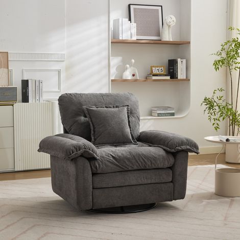 Fauteuil pivotant 360° gris en chenille, grand format avec coussin de soutien, fauteuil lounge confortable pour salon, chambre et coin lecture (1/5)
