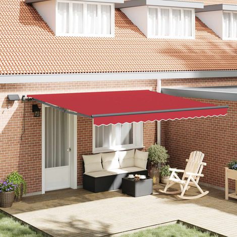 Einziehbare Markise mit LED-Lichtleisten Rot 400 x 300 cm Stoff (1/5)