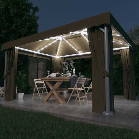 Tonnelle avec rideau et guirlande lumineuse à LED 4x3 m Taupe (1/5)