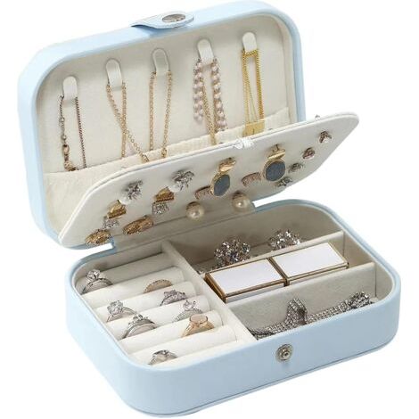 BUNTHAUS (Bleu) Boite a Bijoux, Rangement Bijoux Portable, Boite a Bijoux Fille Cuir, Coffret à Bijoux 16x11x5cm, Boite a Bijoux Voyage pour Rangez Boucles d'oreilles, Bagues, Colliers, Bracelets (1/5)
