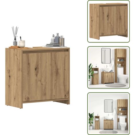 The Living Store Mobile Lavabo Bagno Rovere Artigianale Legno Multistrato - Lavabo