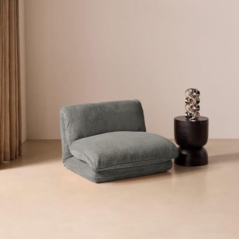 Chauffeuse matelas gris convertible velours côtelé grosse côte 1 place Cosy