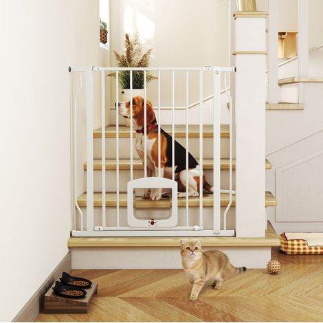 Puerta de seguridad para perros con gatera 75-85 cm OKMYHOME (1/3)