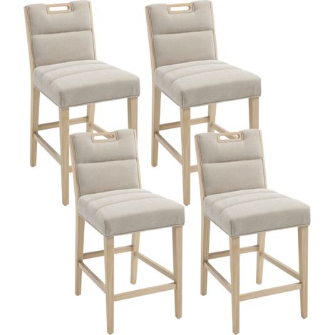 Wahson Chenille Bar Stools Set of 4 - Retro Rustic Counter Chairs with Wood Frame for Kitchen Home Pub Restaurant, Beige (1/5)