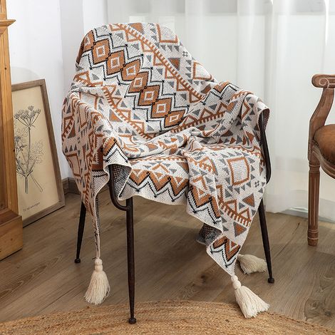 Plaid tricoté style bohème, motif Boho, 80 x 100 cm, version premium (1/2)