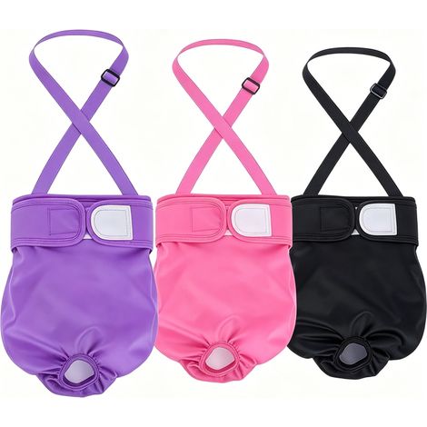 Culotte Hygiénique Chien Femelle - Couche Lavable Réglable En Velours - Tissu Polyester Absorbant Anti-Fuite - Pour Chienne En Chaleur Ou Incontinente - Lot De 3 Tailles L (1/5)