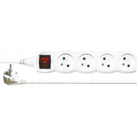 Rallonge avec interrupteur, 4 prises, 5 m, H05VV-F 3G1, blanche, P1415