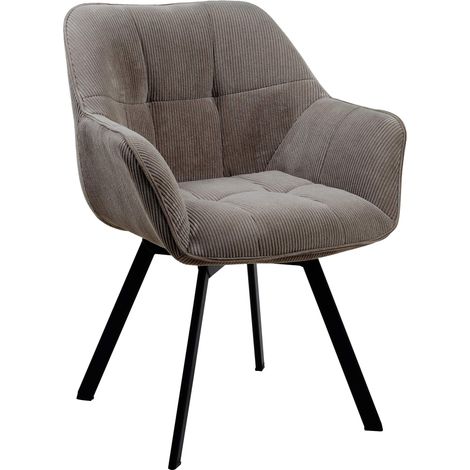 Chaise de salle à manger assise pivotante confortable en velours côtelé marron et métal noir 100002034