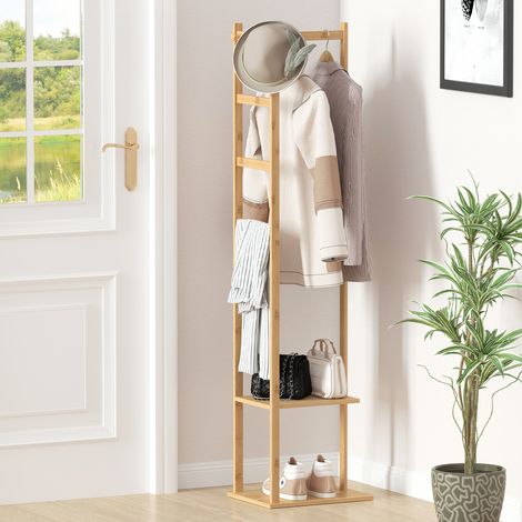 Bamboo Garment Coat Clothes Stand Rack Hat Shoe Wooden Hanger Holder Shelf Tidy