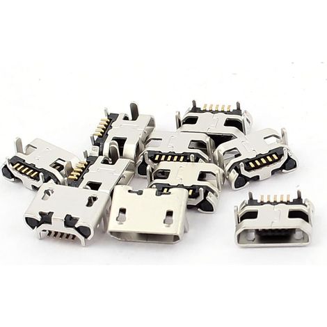 sourcing map 10 pcs. Connecteur de données Micro B USB femelle CMS à 5 broches pour montage sur