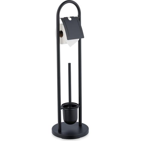 Serviteur WC, en Acier Inoxydable, Non Fixe, Brosse et Porte-Brosse, H x D : 79 x 22 cm, Noir (1/5)