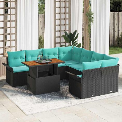Teenpull – Garten-Sofa-Set 9 Stk. Schwarz Poly Rattan (1/5)