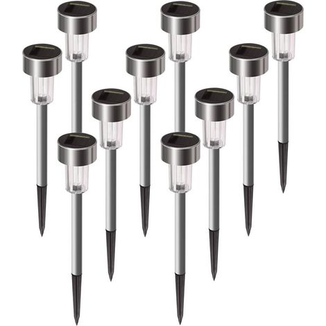 Set mit 10 wasserdichten Solarleuchten aus Edelstahl für den Außenbereich, geeignet für Terrasse, Rasen, Hof und Garten (weiß)