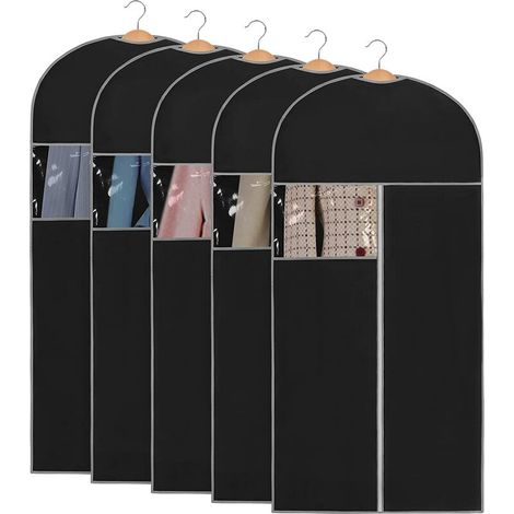 Copriabiti (5 pezzi, 100 x 60 cm), Sacchetti antipolvere per abiti, Copriabiti con cerniera per abiti da abito, Nero-