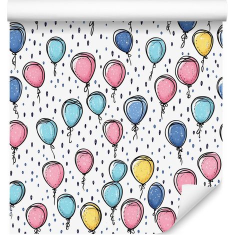 Papel pintado con globos de cumpleaños, blanco y gris claro, 50x1000 cm. (1/5)