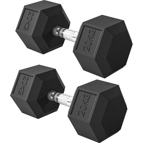 Lot de 2 haltères courtes - HOMCOM - hexagonale, poids 40 kg, entraînement musculaire - métal caoutchouc - Ø16,6x35,6cm - noir