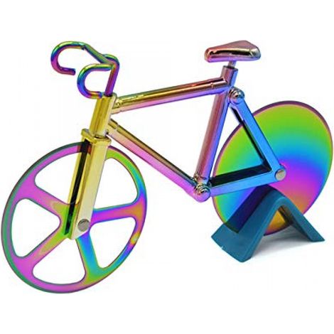 Coupe-pizza coloré en forme de vélo : ustensile de cuisine avec lame tranchante en acier inoxydable et support – Coupe-pizza au design unique pour une découpe ludique et efficace (1/5)