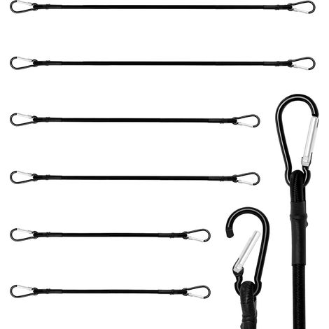 Lot de 6 Tendeurs élastiques, Mousqueton aluminium, Diamètre 6 mm, Longueurs 40-80 cm, Pour toit vélo camping (1/5)