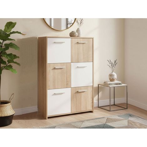 Dmora Aparador con seis puertas, blanco y roble, Medidas 77 x 115 x 30 cm, con embalaje reforzado