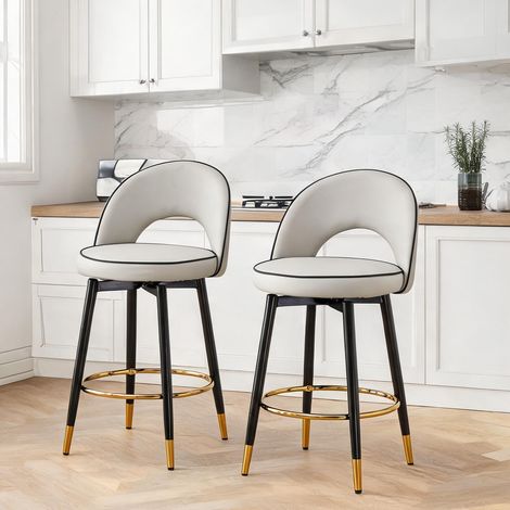 Tabouret de bar gris pivotant 360° avec piètement métal doré (1/5)