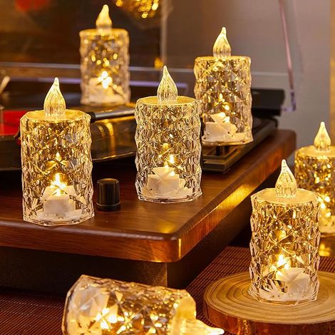 (48 pièces) Veilleuses LED en cristal sans flamme, piles incluses, adaptées aux mariages, Noël, Halloween. (1/5)