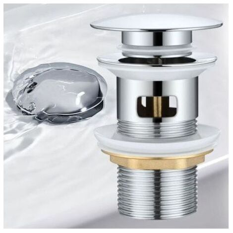 Sink Drain for Basin with Overflow, Push Valve Drain for Basin in Brass, Chrome.- (1/5)