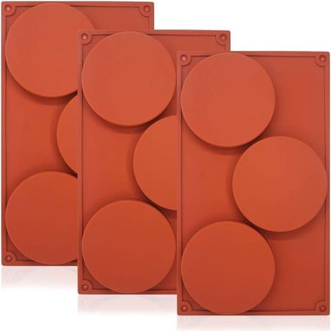 Grande stampo rotondo in silicone a forma di disco con 3 cavità, confezione da 3, stampi antiaderenti per torte, caramelle, sapone e resina. (1/5)