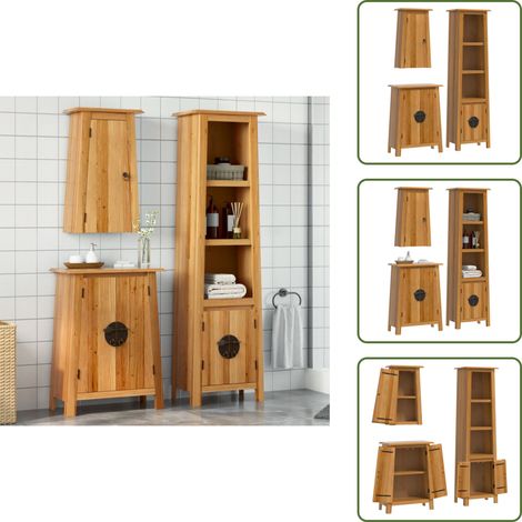 The Living Store Set Mobili da Bagno 3 pz in Legno Massello di Pino - Armadio a muro
