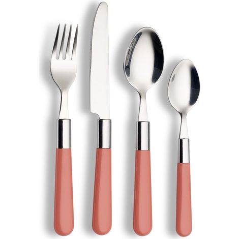 Ensemble de couverts Bistro, 16 pièces de couverts de table en acier inoxydable pour jusqu'à 4 personnes, couverts de table avec manches en plastique, rose (1/5)
