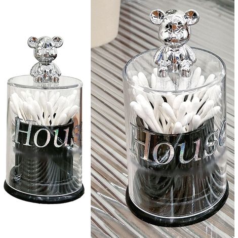Boîte de rangement transparente pour cure-dents en forme d'ourson mignon, avec couvercle, couleur noire. (1/5)
