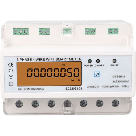Compteur énergie WiFi intelligent triphasé 4 fils – Application surveillance distance rail DIN puissance avec interrupteur, électricité (1/5)