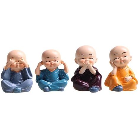 4 pièce Mignon Moine Figurines Petite Statue De Résine, Sage Kung Fu Bouddha Créatif Artisanat Ornement comme À La Maison, Bureau Voiture Affichage Intérieur Décoration Décor Poupées Jouet Cadeau,Fone (1/5)