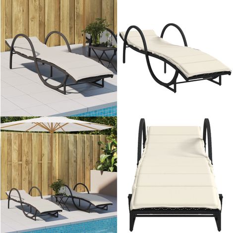 Sonnenliege mit Auflage Schwarz 60x199x42 cm Poly Rattan - Sonnenliege - Gartenliege - Outdoor Liege - Poolliege - Relaxliege - Home & Living (1/5)