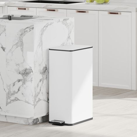 Poubelle 20L couvercle à fermeture douce compartiment déodorant Safe empreintes digitales acier inoxydable - Couleur: Blanc